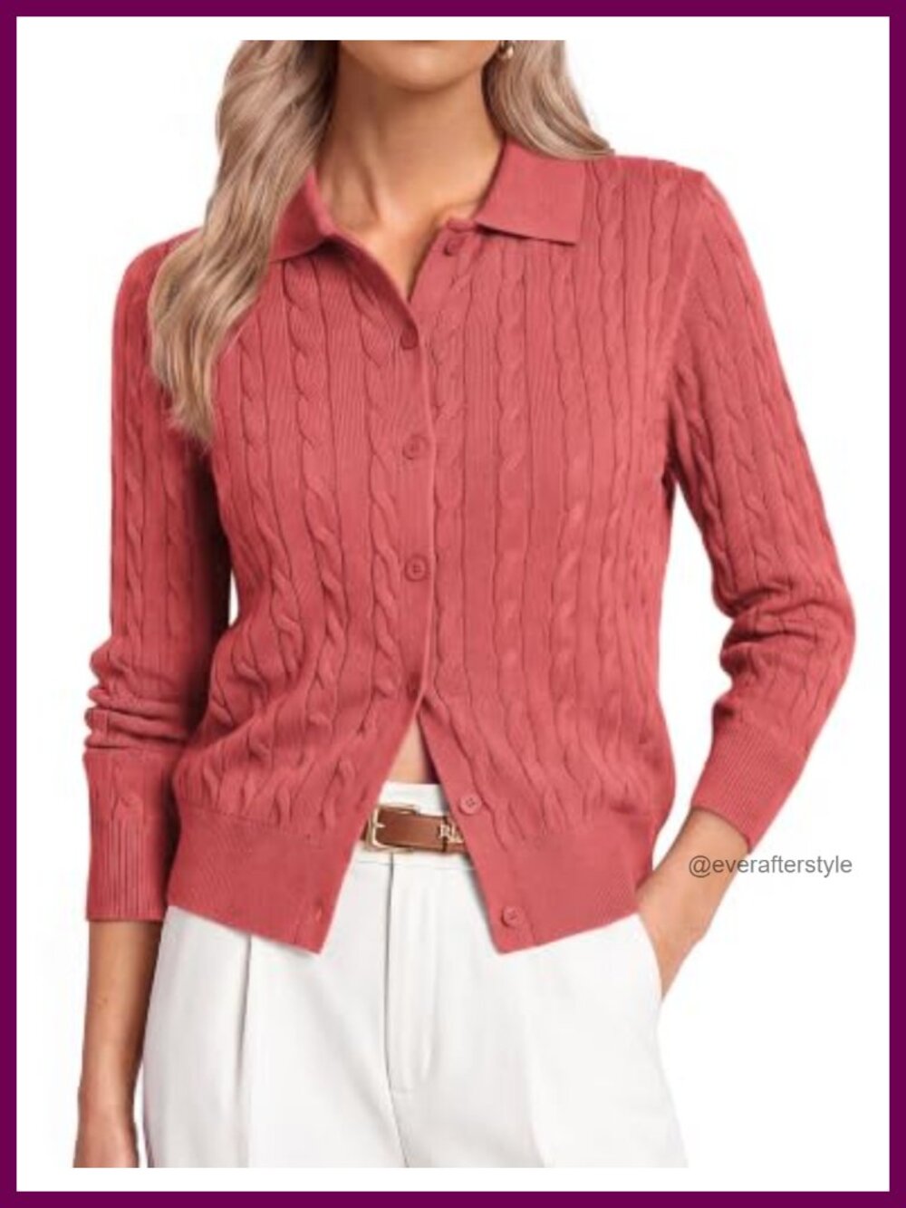 Cable Knit Collared Button-Up Cardigan Long Sleeve Layering Sweater